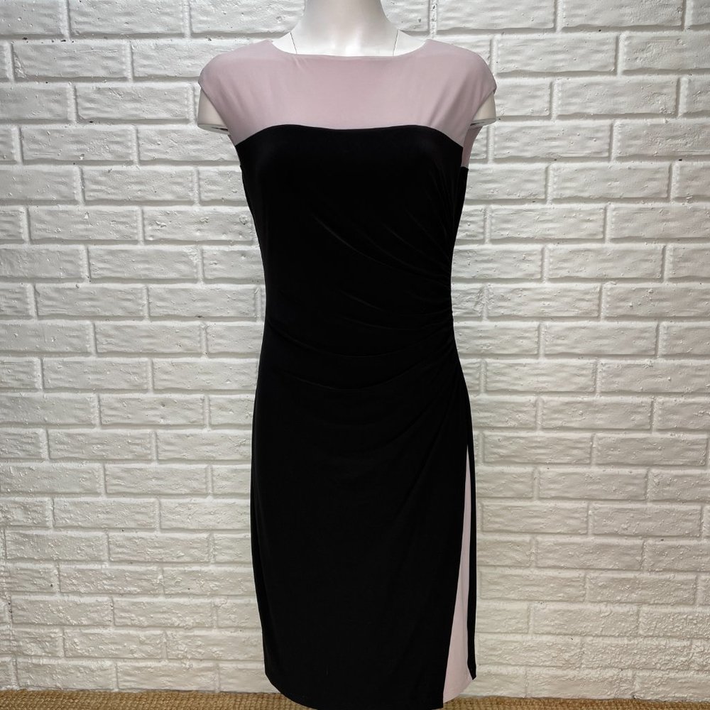 Chaps Sleeveless Side Ruched Dress with Peekaboo Pleat